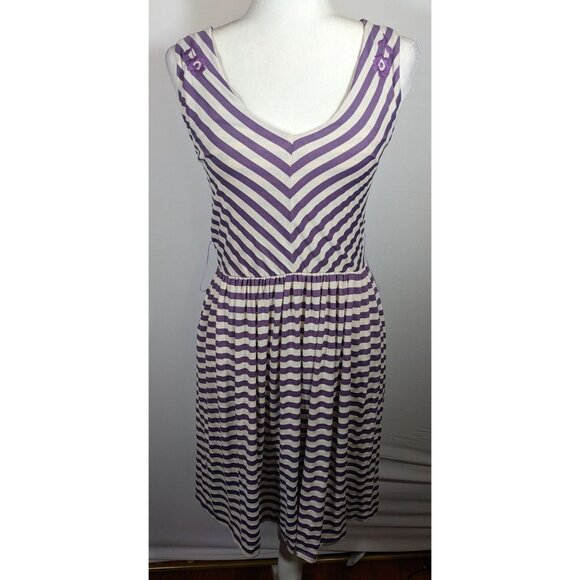 Knitted Dove Cottagecore Purple And White striped Dress With Floral Embroidered - Picture 8 of 11